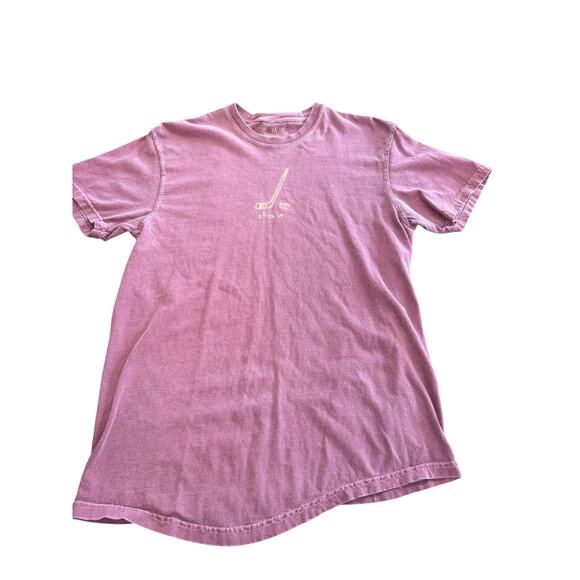 "ROTH SHIRT CO." Stick It T-Shirt SZ  M Womens Rose Pink Hockey Puck Ice Rink - Picture 4 of 9